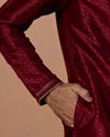 alt message - Manyavar Men Maroon Golden Booti Kurta Pajama image number 2